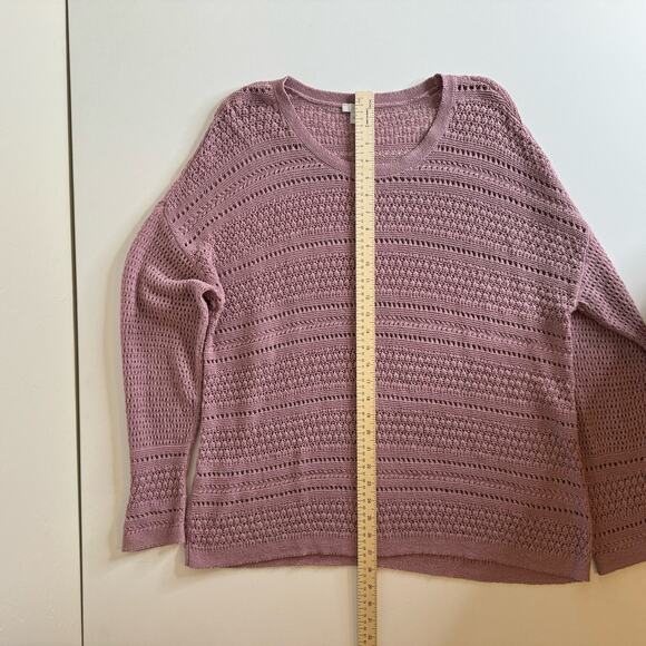 J Jill Crochet Open Weave Pink Pullover Sweater Sz L | Beachy Coastal Grandma - Picture 12 of 13